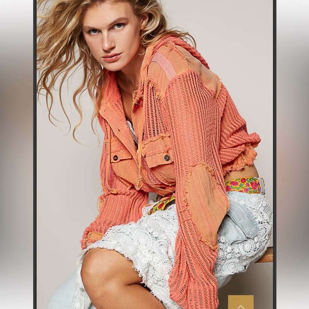 Last 1️⃣ Coral Open Knit Button-Up Hoodie Jacket - Picture 5 of 6